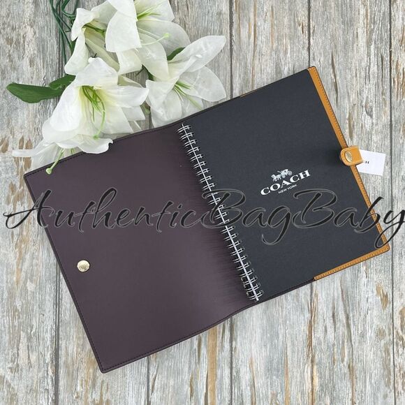 Authentic Coach Floral Print Notebook Leather Walnut Yellow Bag Purse - Picture 3 of 7